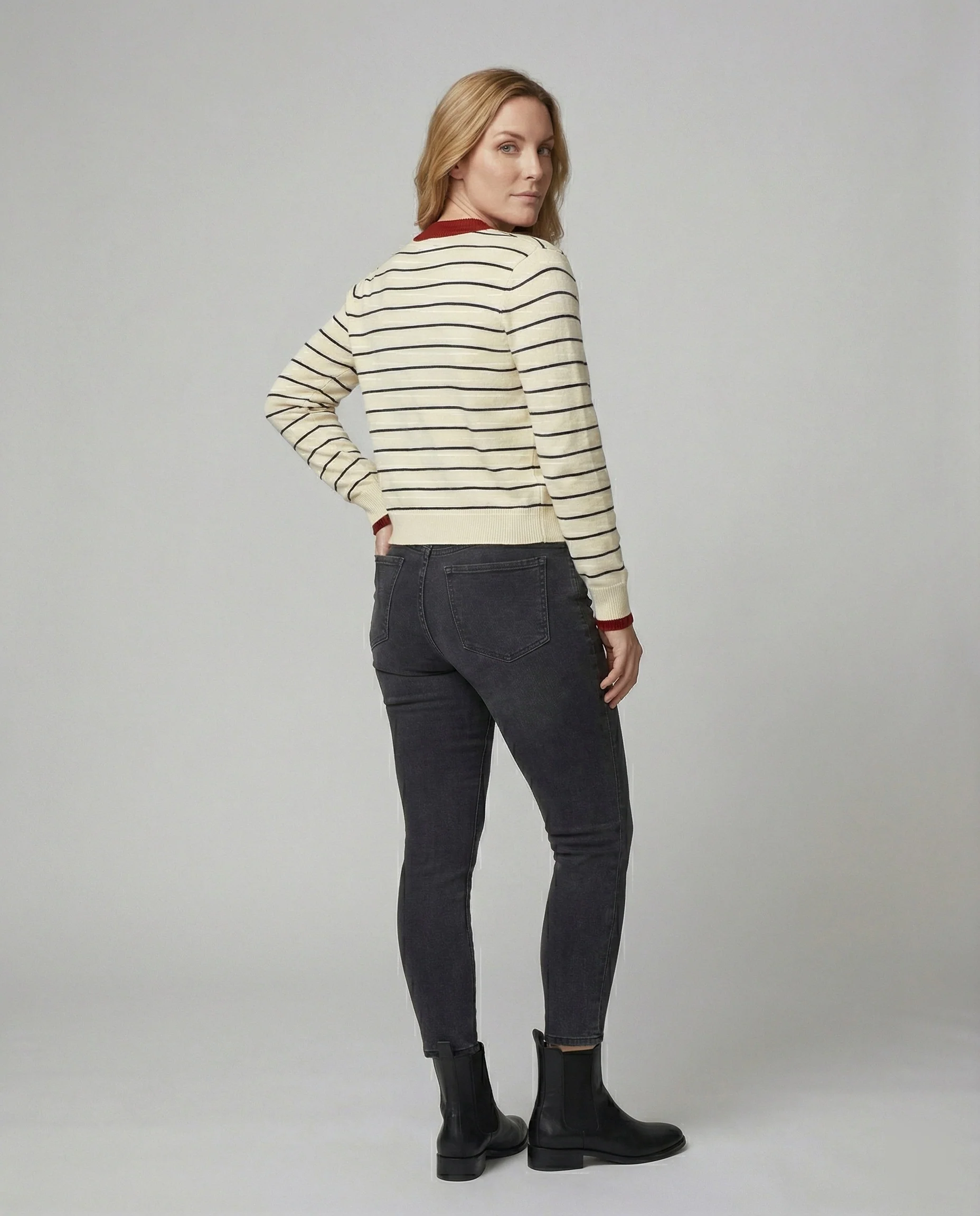 Gestreifte Strickjacke Damen Herbst Loose Fit Weicher Cardigan - Image 4