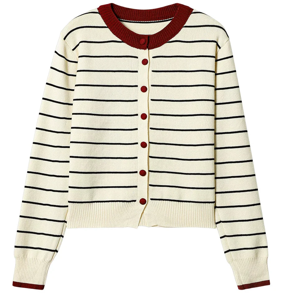 Gestreifte Strickjacke Damen Herbst Loose Fit Weicher Cardigan - Image 5