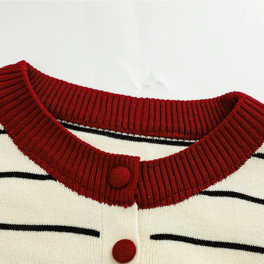 Gestreifte Strickjacke Damen Herbst Loose Fit Weicher Cardigan - Image 6