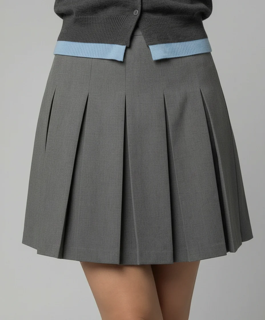 Grauer Faltenrock im Preppy-Look High Waist A-Linien Minirock - Image 3