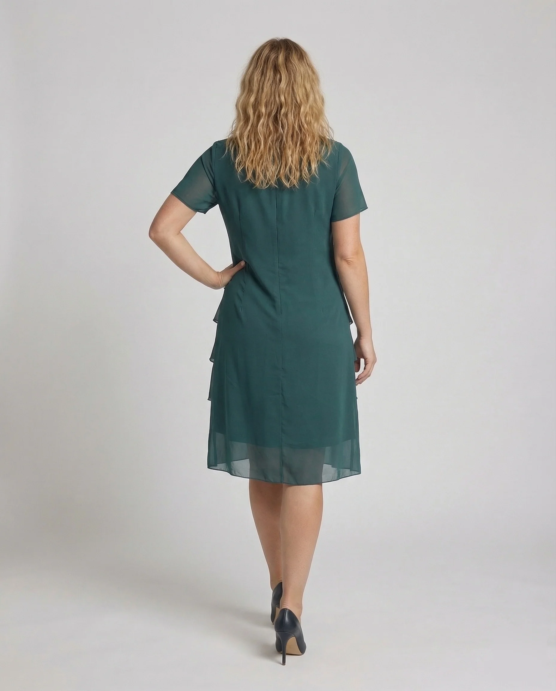 Damenkleid mit Rundhalsausschnitt, kurzen Ärmeln und mehrlagiger transparenter Overlay-Optik | Heidi-Mode - Image 3