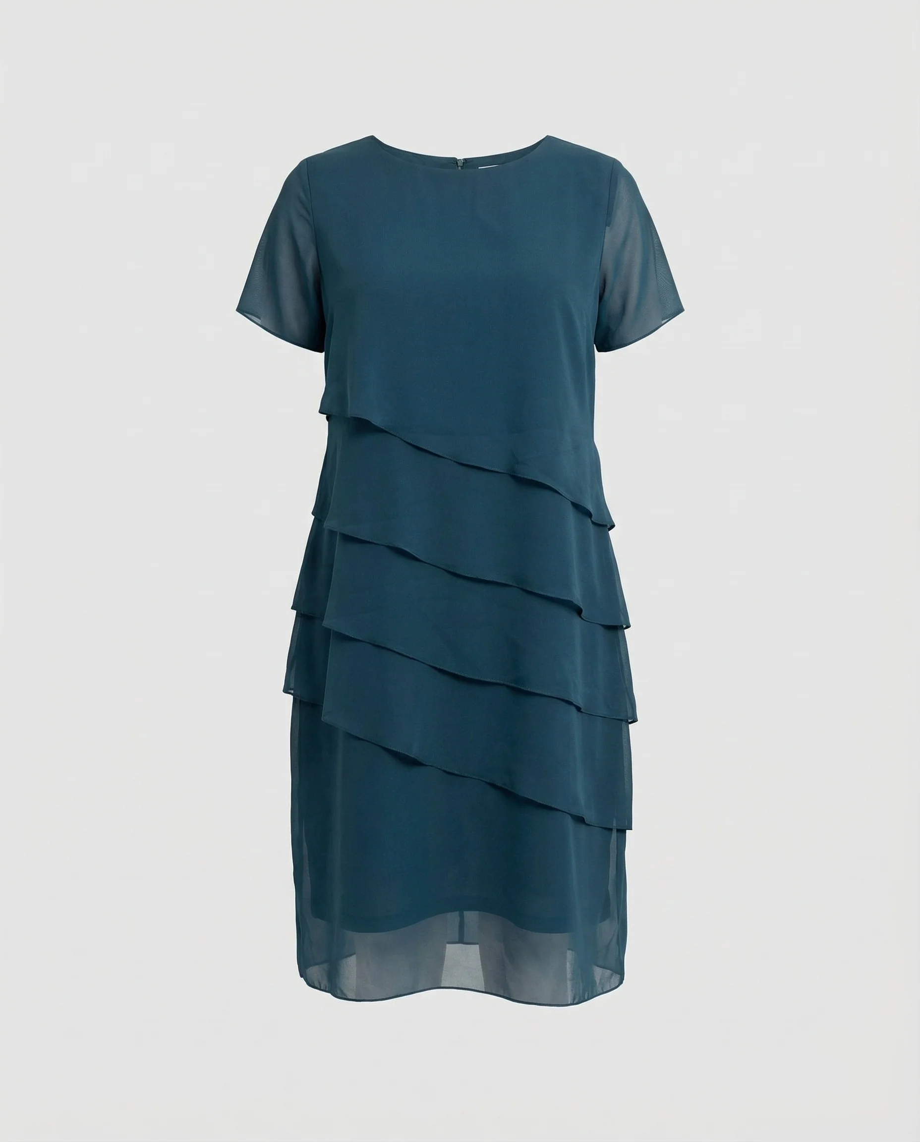 Damenkleid mit Rundhalsausschnitt, kurzen Ärmeln und mehrlagiger transparenter Overlay-Optik | Heidi-Mode - Image 8