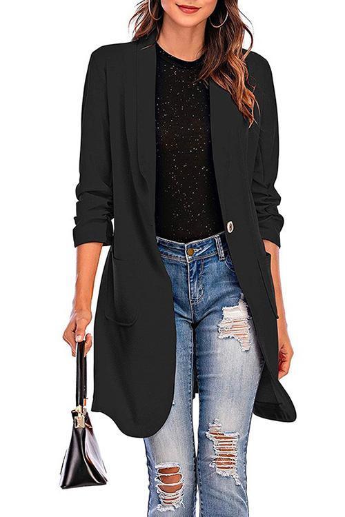 Heidi-Mode | Rosiedress 3/4 Ärmel Raffung Ein-Button Midi Cardigan - Image 2
