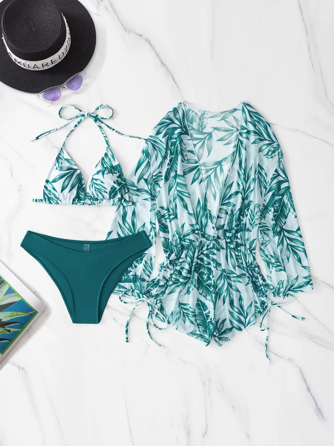 Heidi-Mode | 3 Stück Bikini Tropischer Druck Badebekleidung Halter Schnürseite Badebekleidung Frauen Badeanzug Weiblich Schwimmen Sommer Strandbekleidung - Image 10
