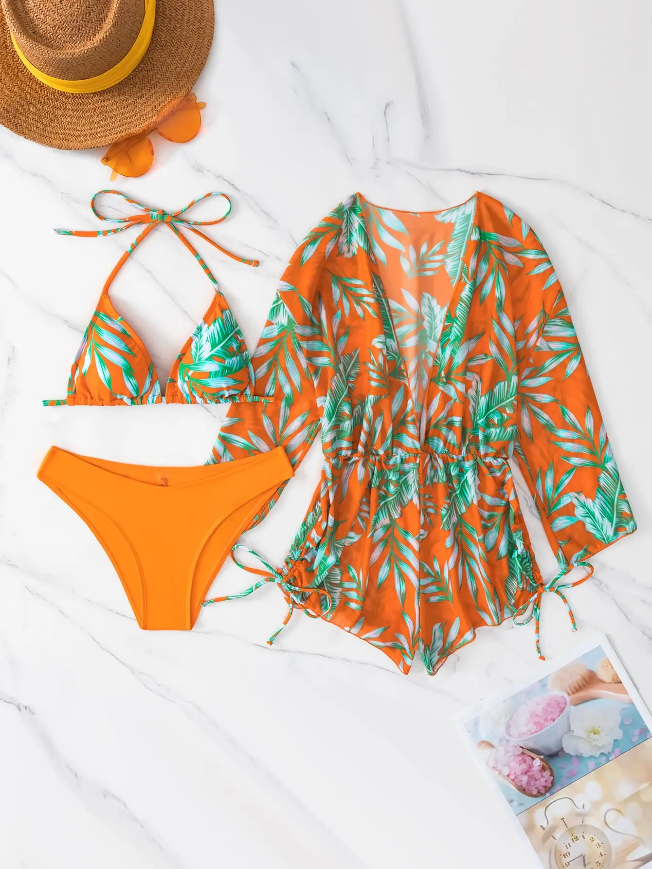 Heidi-Mode | 3 Stück Bikini Tropischer Druck Badebekleidung Halter Schnürseite Badebekleidung Frauen Badeanzug Weiblich Schwimmen Sommer Strandbekleidung - Image 7
