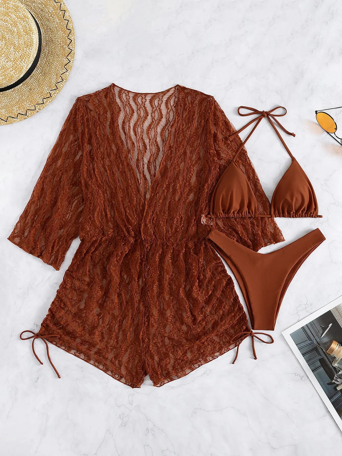 Heidi-Mode | 3 Stück Bikini Tropischer Druck Badebekleidung Halter Schnürseite Badebekleidung Frauen Badeanzug Weiblich Schwimmen Sommer Strandbekleidung - Image 9
