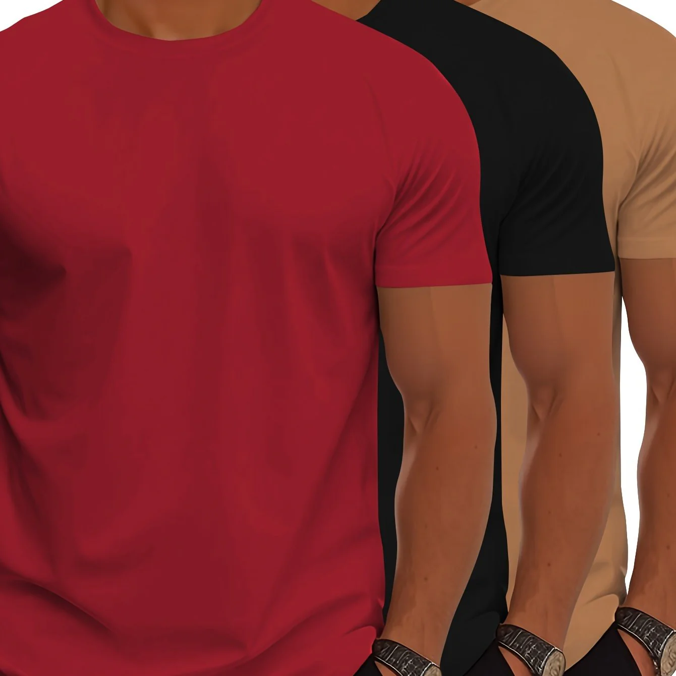 Heidi-Mode | 3Er Pack Herren T-Shirts mit Kurzen Ärmeln, Sommerliche Einfarbige Farbe - Image 10