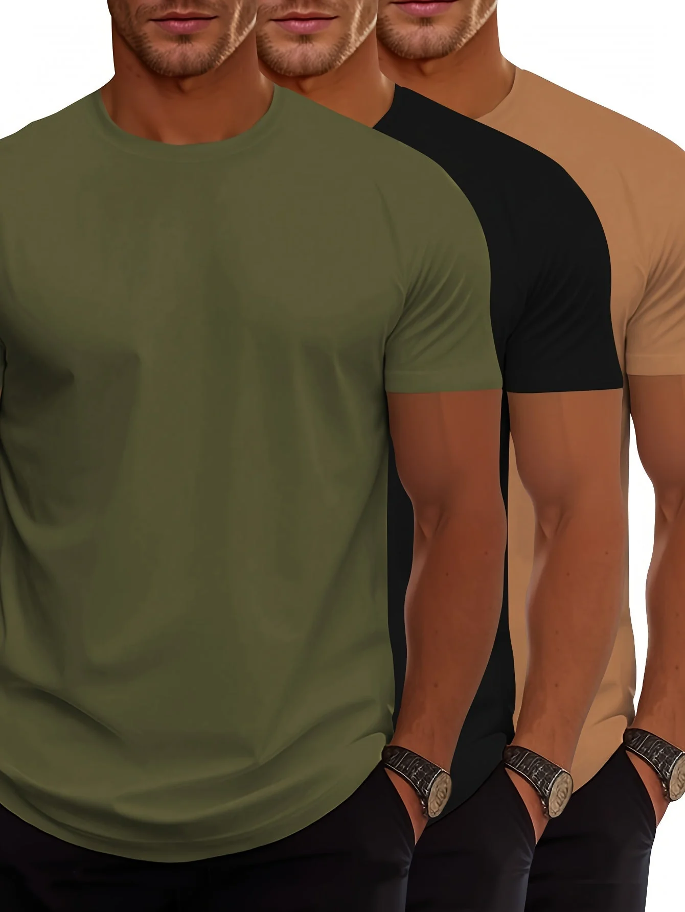 Heidi-Mode | 3Er Pack Herren T-Shirts mit Kurzen Ärmeln, Sommerliche Einfarbige Farbe - Image 11