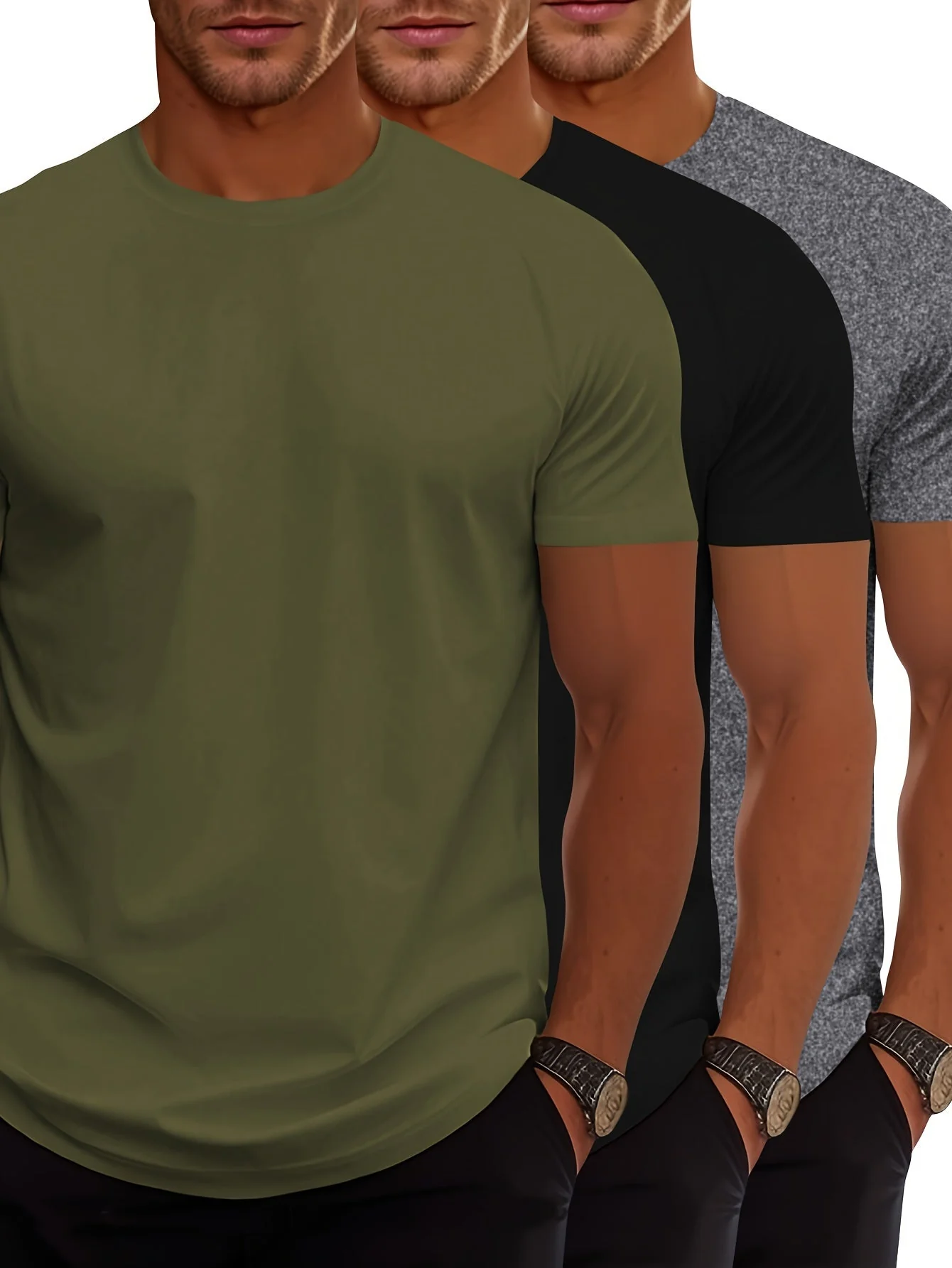 Heidi-Mode | 3Er Pack Herren T-Shirts mit Kurzen Ärmeln, Sommerliche Einfarbige Farbe - Image 12