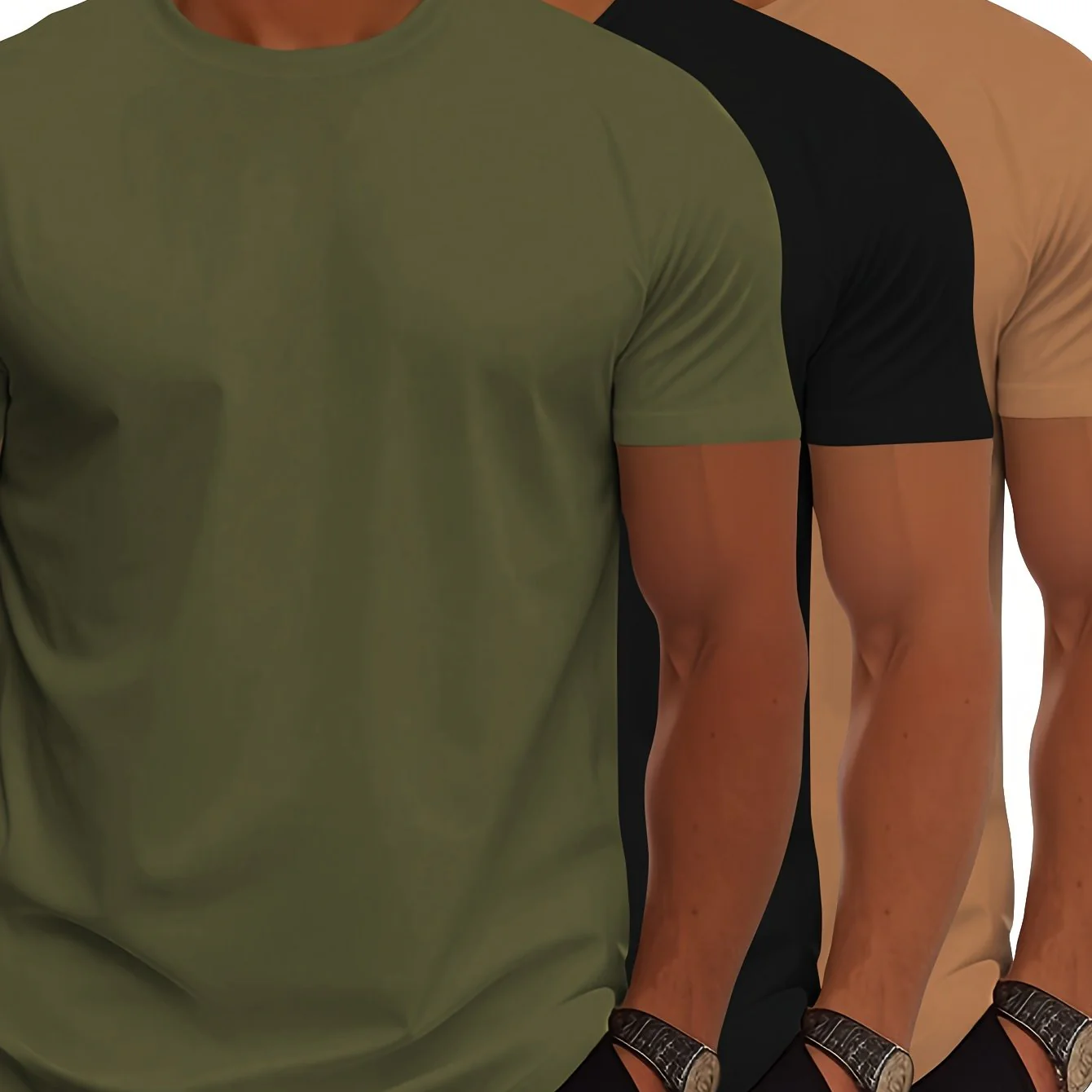 Heidi-Mode | 3Er Pack Herren T-Shirts mit Kurzen Ärmeln, Sommerliche Einfarbige Farbe - Image 7