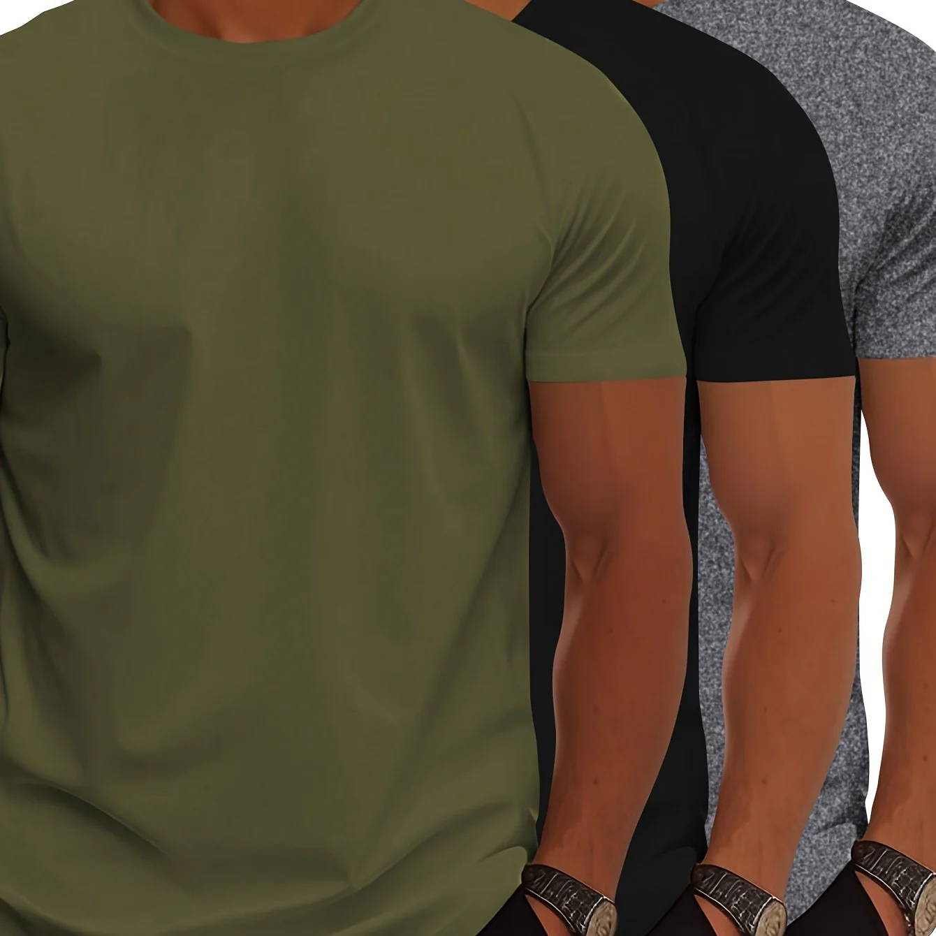 Heidi-Mode | 3Er Pack Herren T-Shirts mit Kurzen Ärmeln, Sommerliche Einfarbige Farbe - Image 8