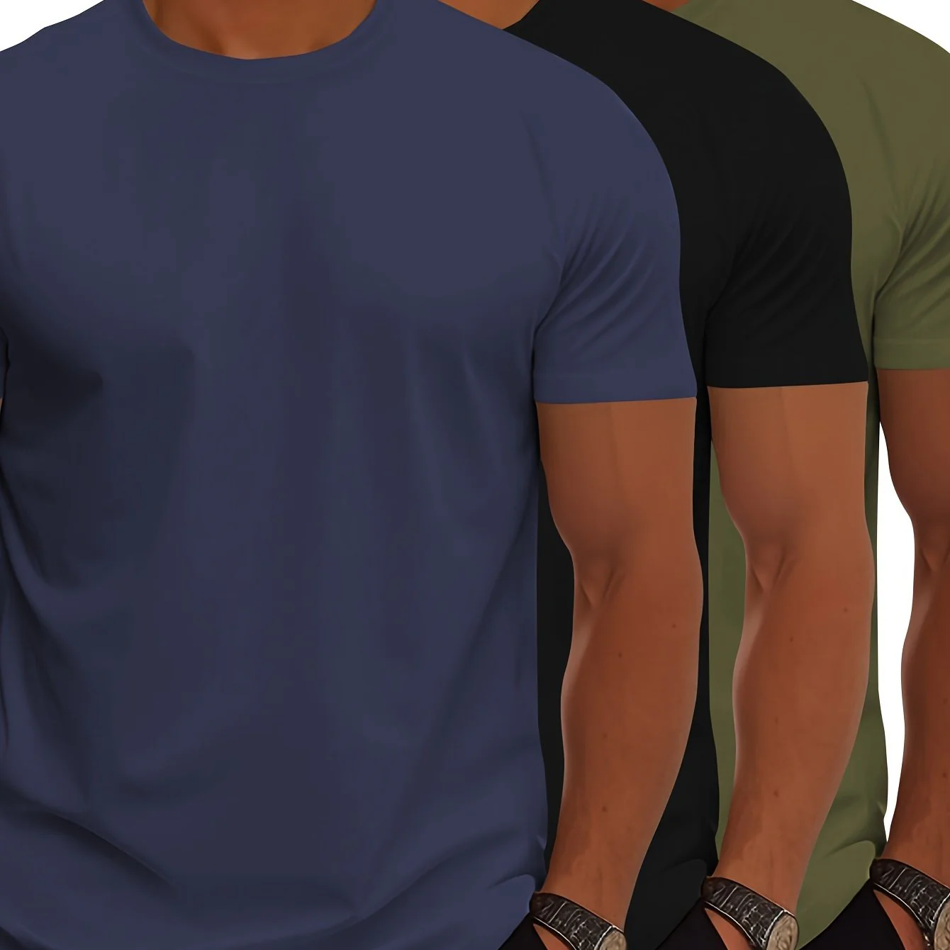 Heidi-Mode | 3Er Pack Herren T-Shirts mit Kurzen Ärmeln, Sommerliche Einfarbige Farbe - Image 9