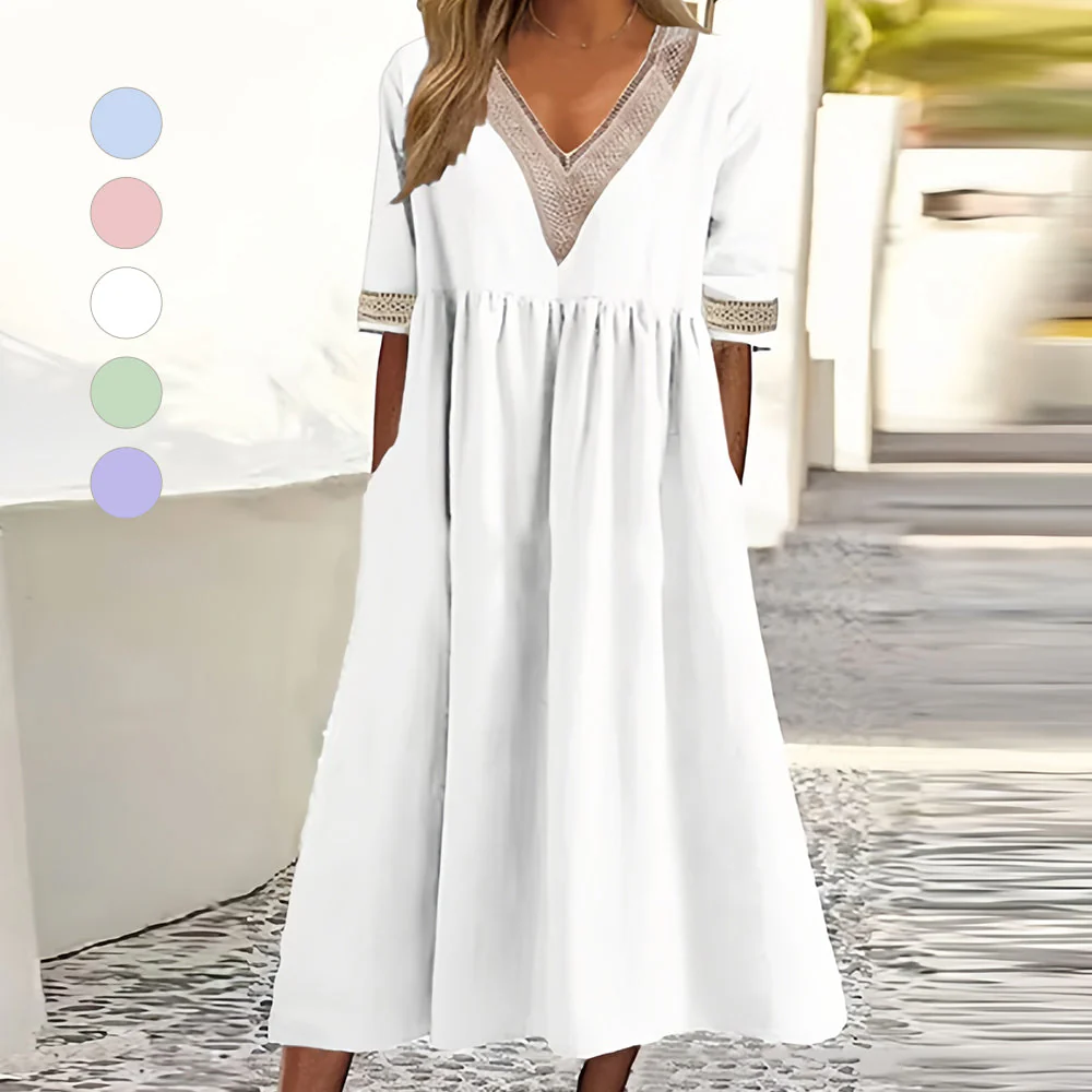 Heidi-Mode | A-Linien-Midi-Sommerkleid mit V-Ausschnitt und Kurzen Ärmeln für Damen - Image 2