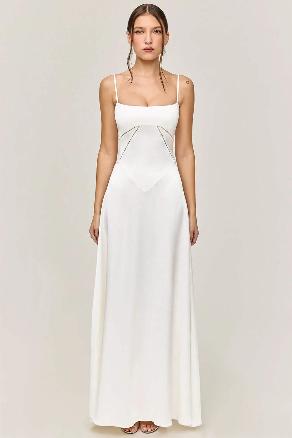 Heidi-Mode | Abendkleid Satin Glanz Spaghetti Träger Rückenfrei Schmaler Schnitt Elegantes Kleid - Image 3