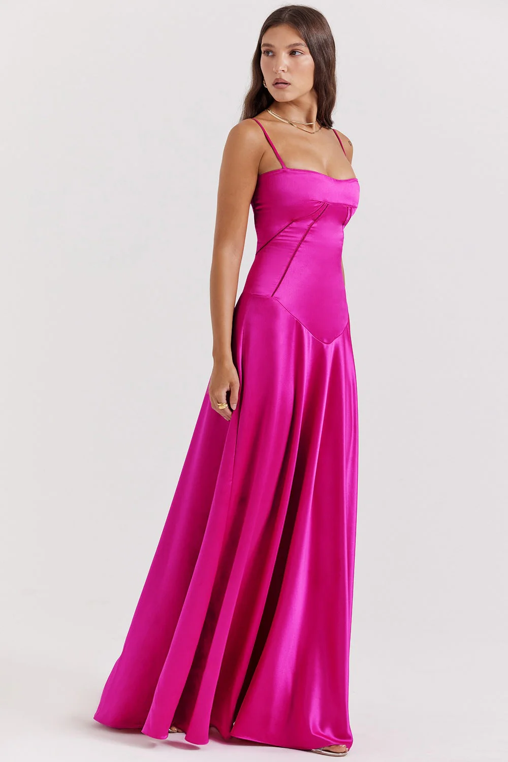 Heidi-Mode | Abendkleid Satin Glanz Spaghetti Träger Rückenfrei Schmaler Schnitt Elegantes Kleid - Image 6