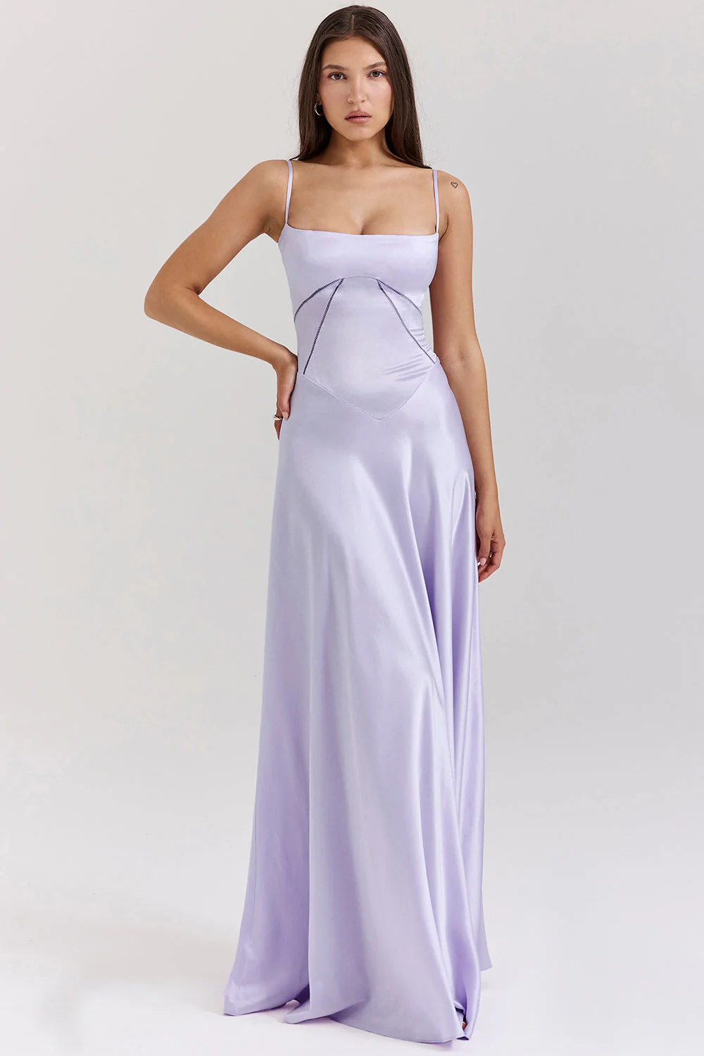 Heidi-Mode | Abendkleid Satin Glanz Spaghetti Träger Rückenfrei Schmaler Schnitt Elegantes Kleid - Image 7