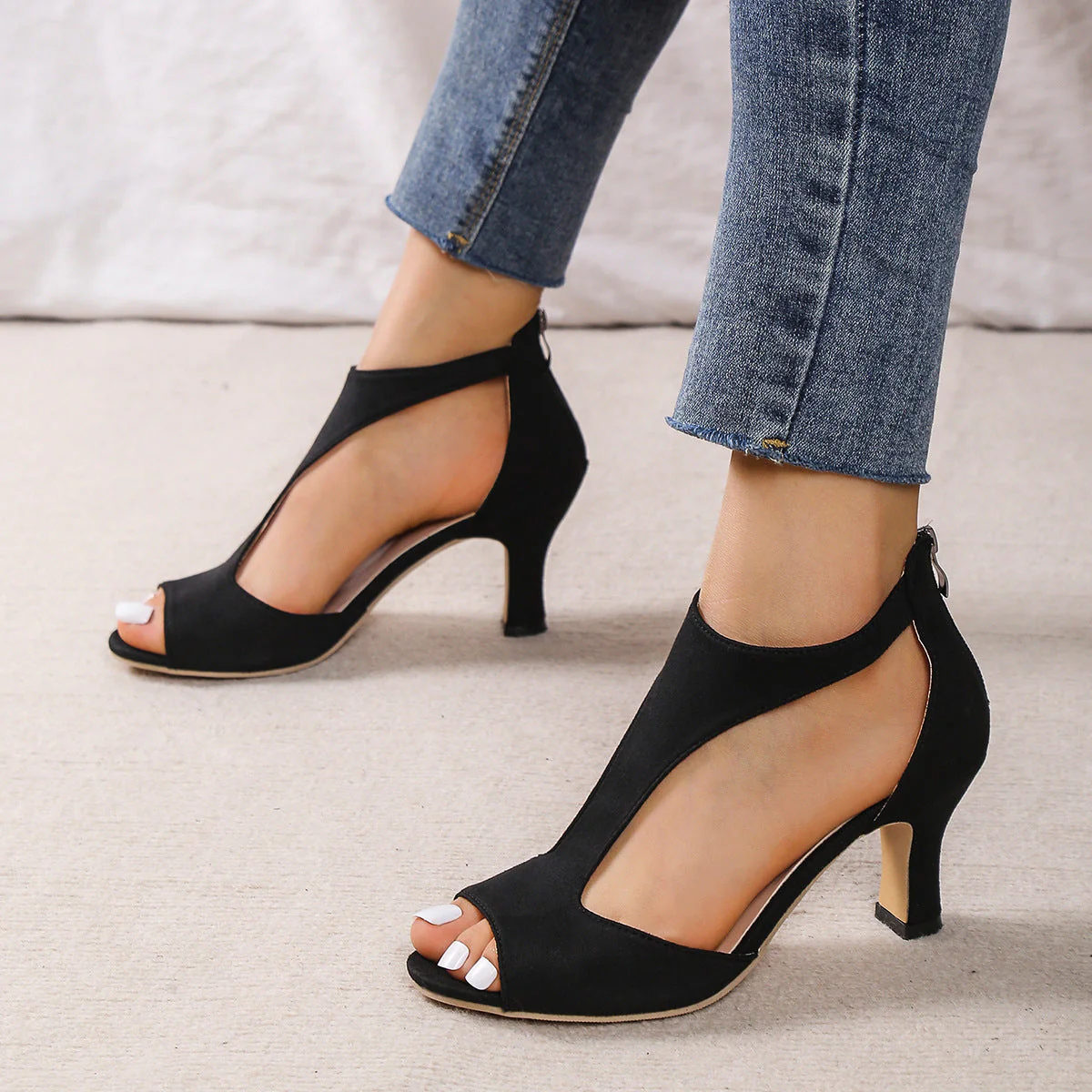 Heidi-Mode | Absatz Peep Toe Sandalen Damen, mit Rückenreißverschluss, Sommer Outdoor Schuhe" - Image 6