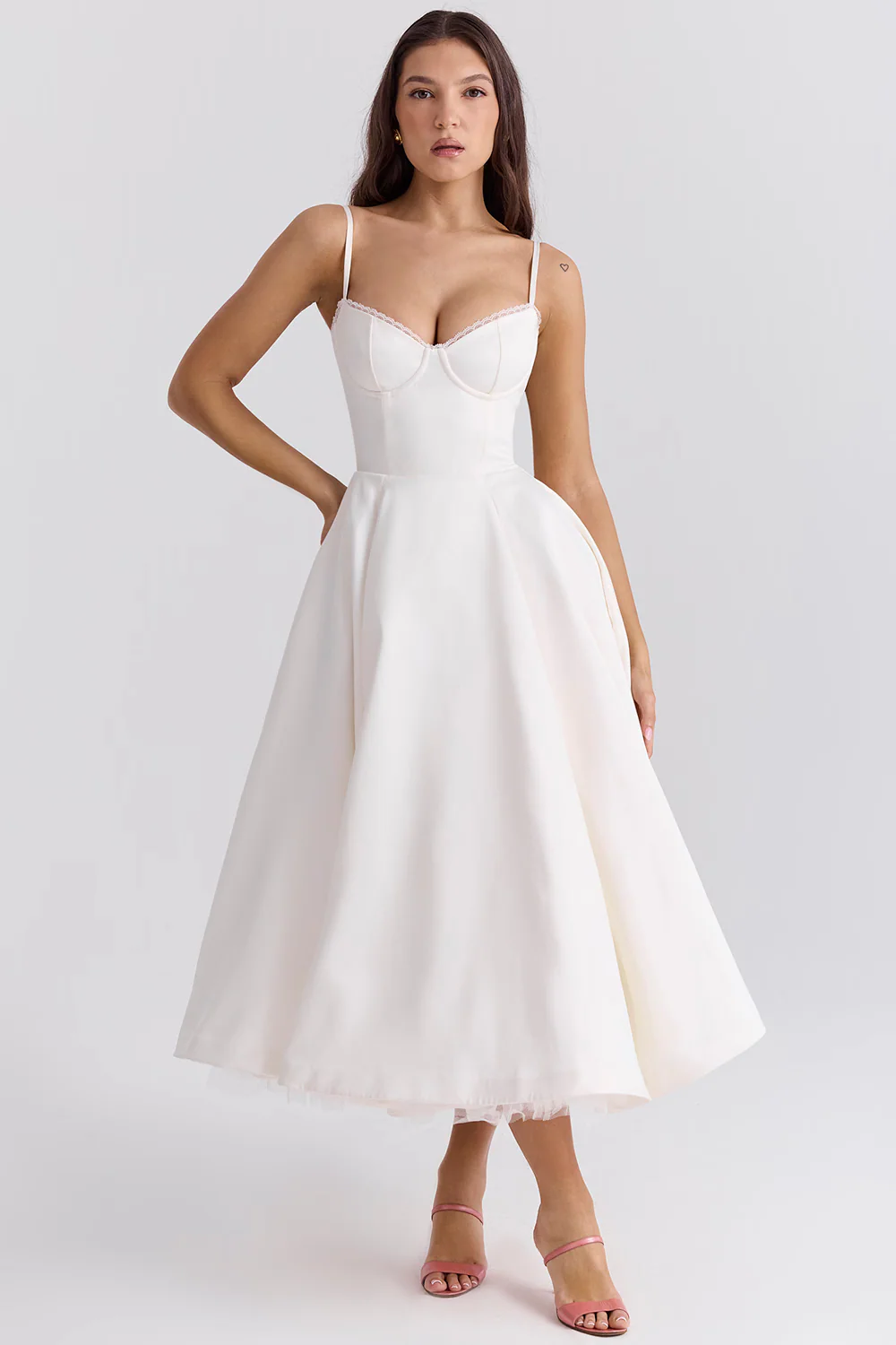 Heidi-Mode | A-Linie Midi Kleid Spaghetti Träger Spitzen Detail Elegante Formelle Kleidung - Image 14