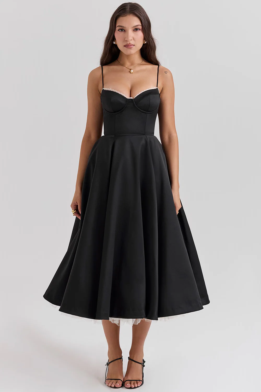 Heidi-Mode | A-Linie Midi Kleid Spaghetti Träger Spitzen Detail Elegante Formelle Kleidung - Image 15