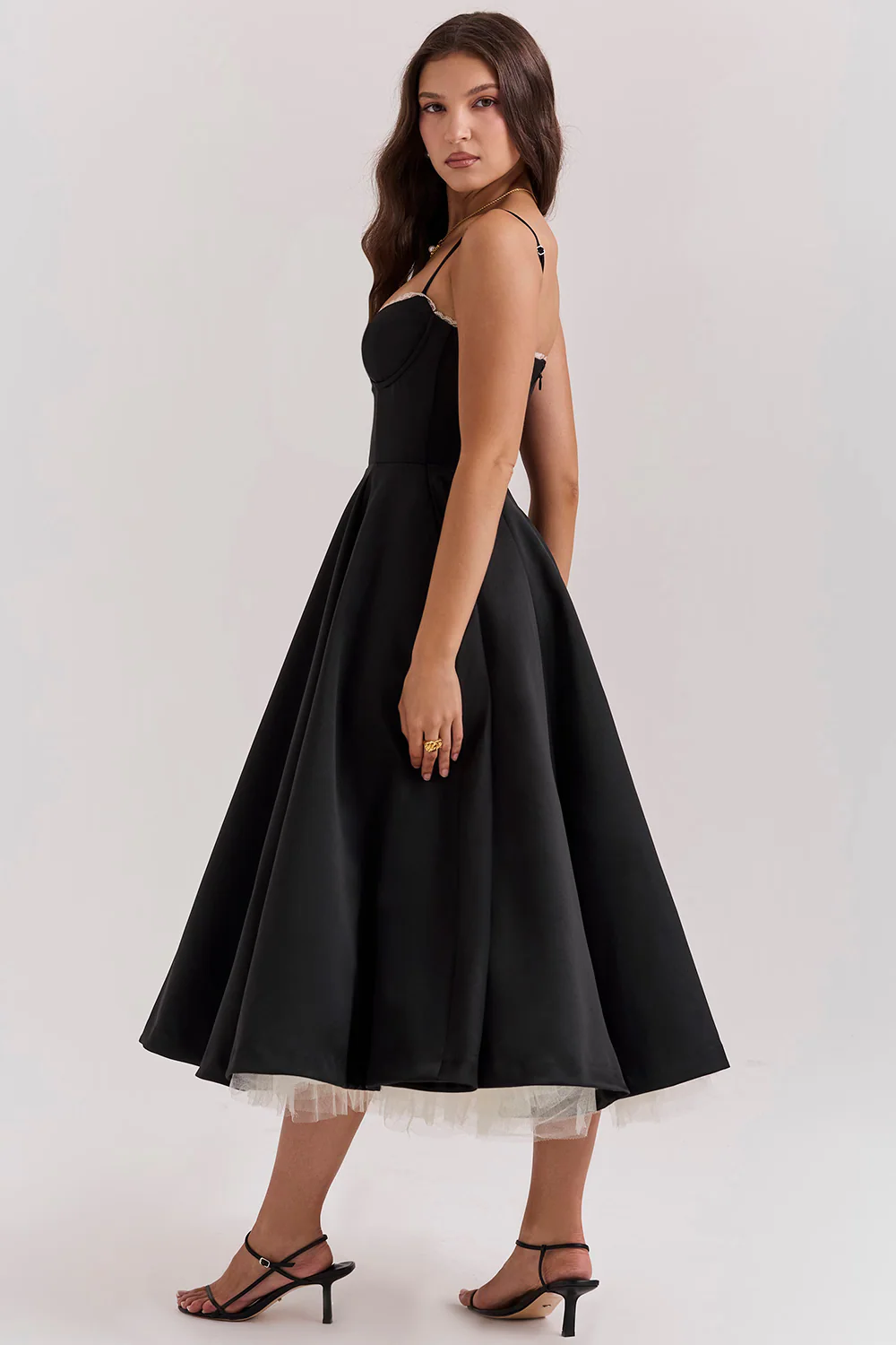Heidi-Mode | A-Linie Midi Kleid Spaghetti Träger Spitzen Detail Elegante Formelle Kleidung - Image 8