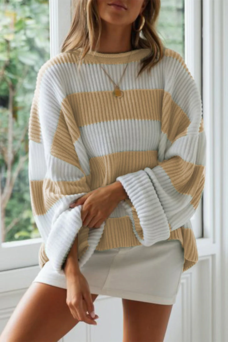 Heidi-Mode | Modische Süße Gestreifte Kontrast-O-Ausschnitt Pullover - Image 6