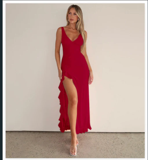 Heidi-Mode | Ärmellos Rüschen Sexy Langes Kleid - Image 5