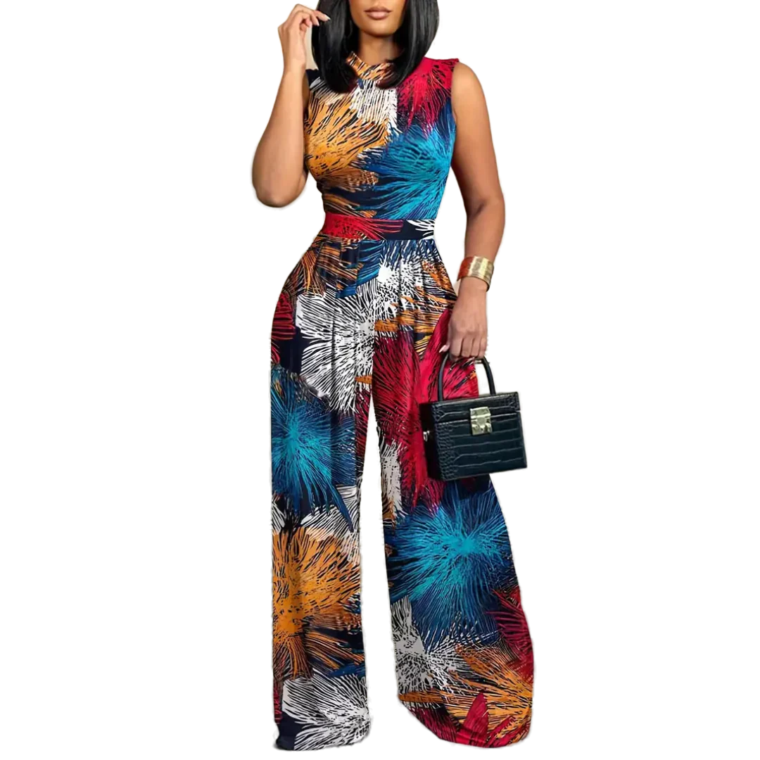 Heidi-Mode | Ärmelloser Jumpsuit - Boho - Blumendruck Weites Bein - Image 6