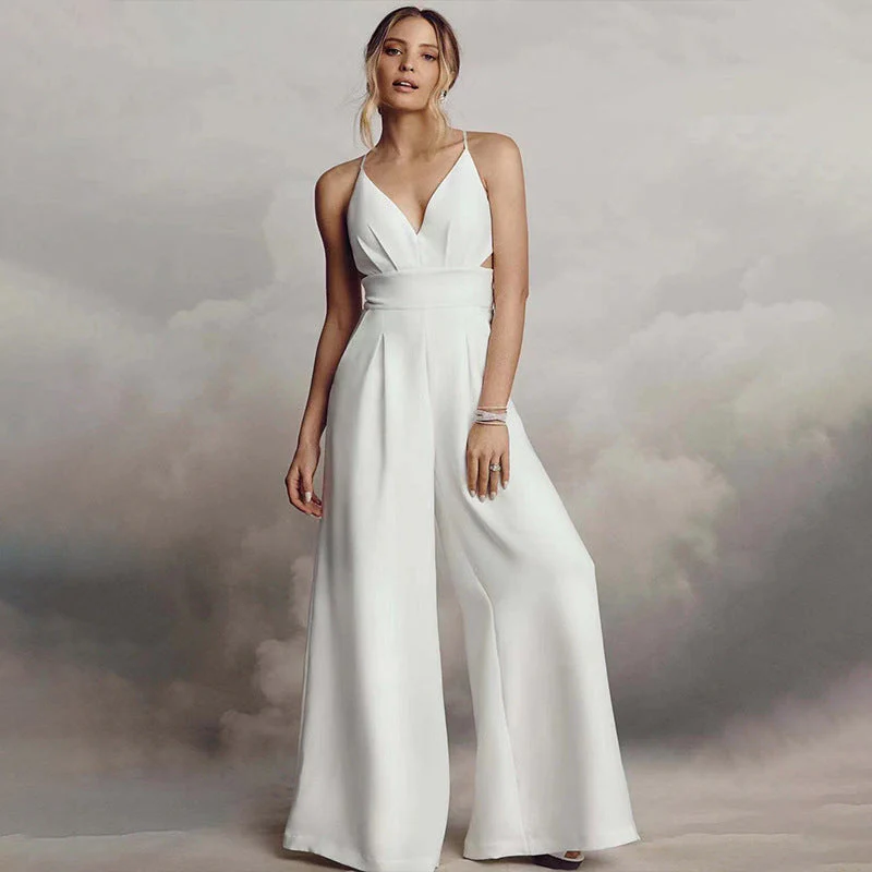 Heidi-Mode | Ärmelloser Spaghetti-Träger V-Ausschnitt Bodycon Rückenfreier Jumpsuit - Image 5