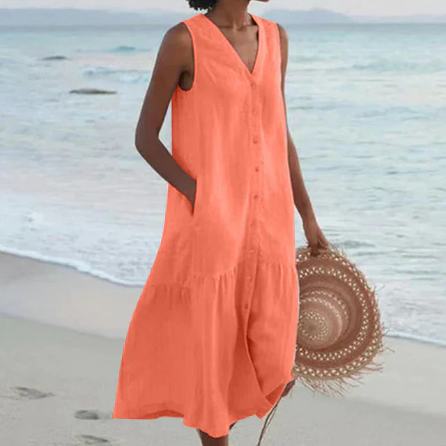 Heidi-Mode | Ärmelloses Kleid Aus Baumwollleinen mit V-Ausschnitt - Image 5