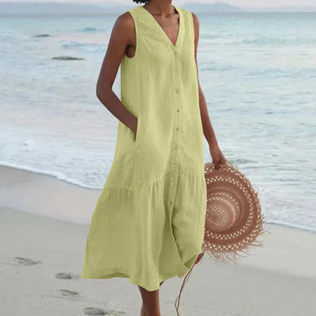 Heidi-Mode | Ärmelloses Kleid Aus Baumwollleinen mit V-Ausschnitt - Image 6