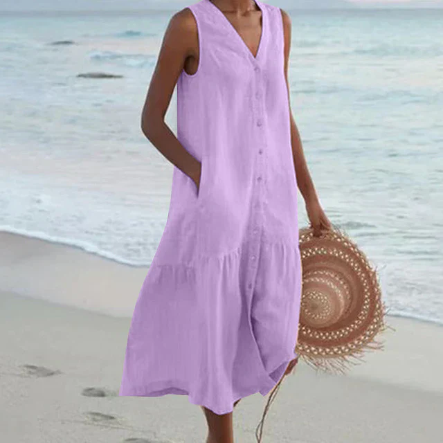 Heidi-Mode | Ärmelloses Kleid Aus Baumwollleinen mit V-Ausschnitt - Image 7
