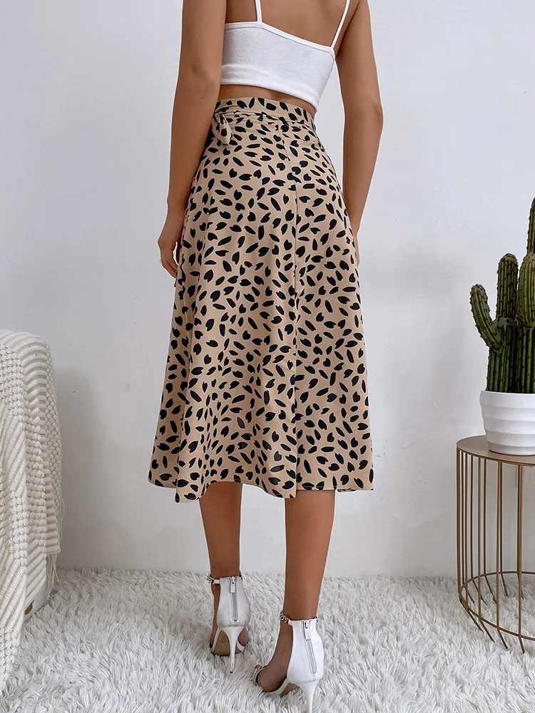 Heidi-Mode | Asymmetrischer Rock Moderner Bedruckter A-Linien-Rock mit Bindeseite und Hoher Taille für Damen - Image 4