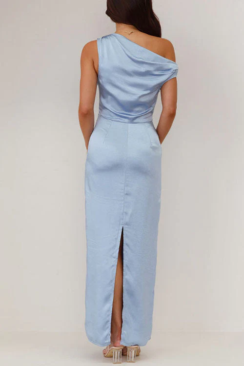 Heidi-Mode | Rosiedress Asymmetrischer Schulter Rücken Ausschnitt Tailliertes Maxikleid - Image 2