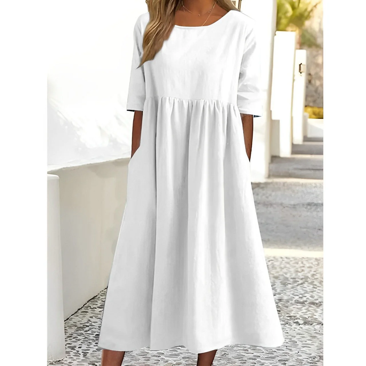 Heidi-Mode | Atmungsaktives Baumwoll Leinen Midi Kleid - Image 2