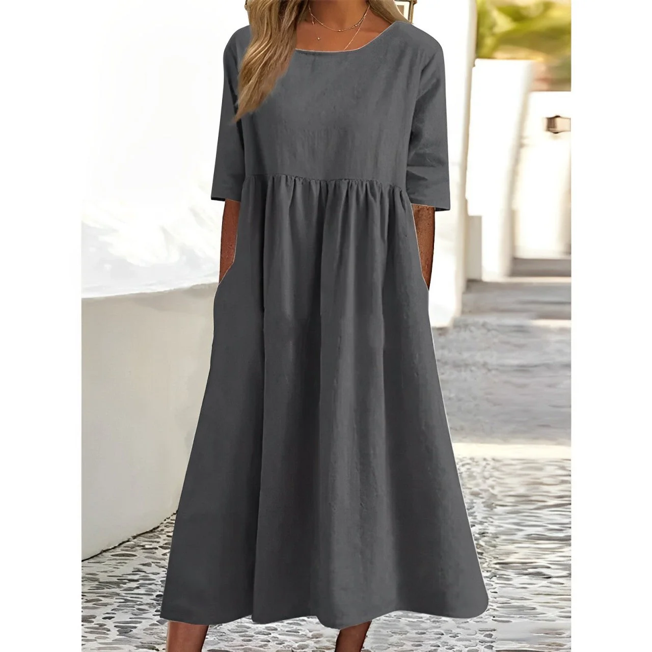 Heidi-Mode | Atmungsaktives Baumwoll Leinen Midi Kleid - Image 3