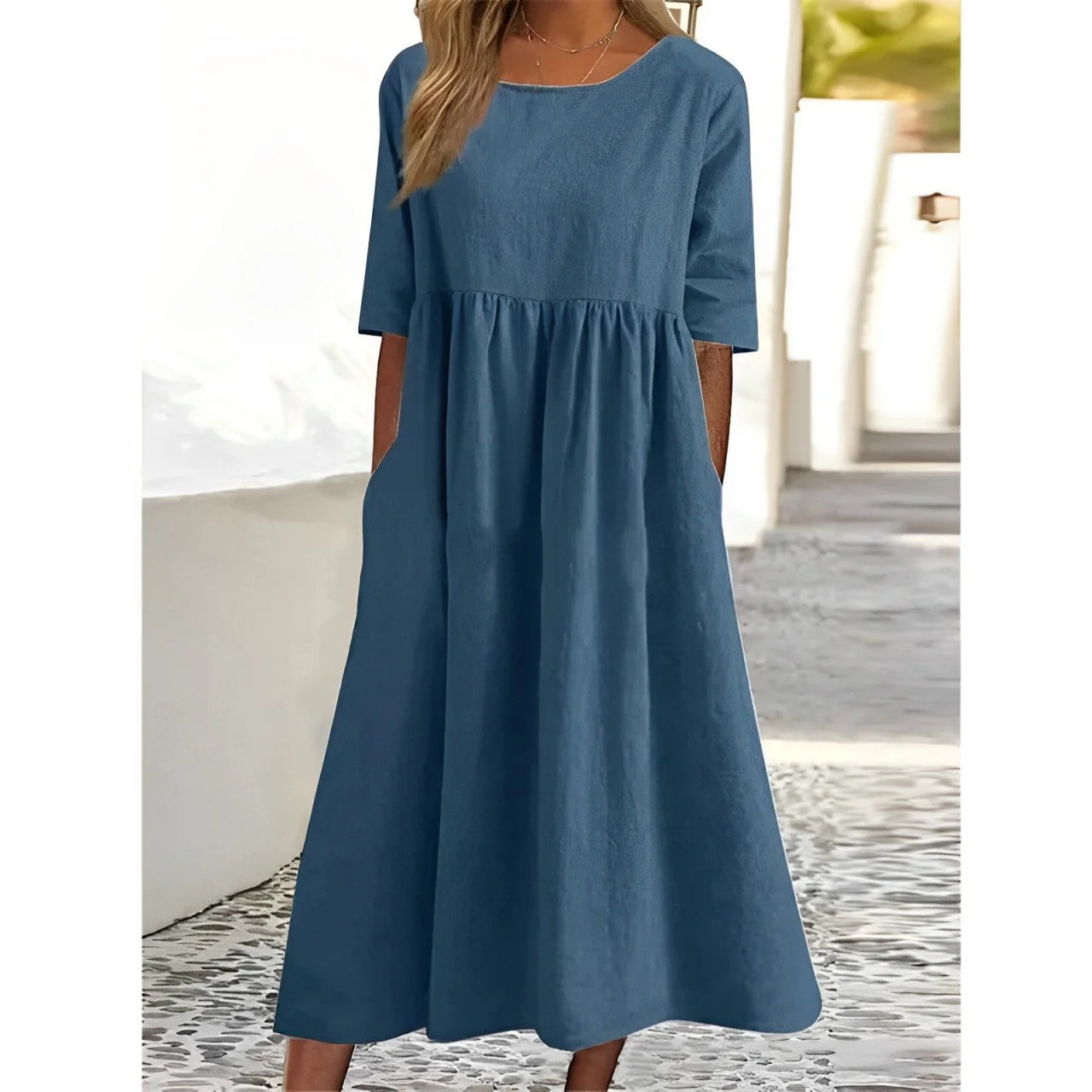 Heidi-Mode | Atmungsaktives Baumwoll Leinen Midi Kleid - Image 6