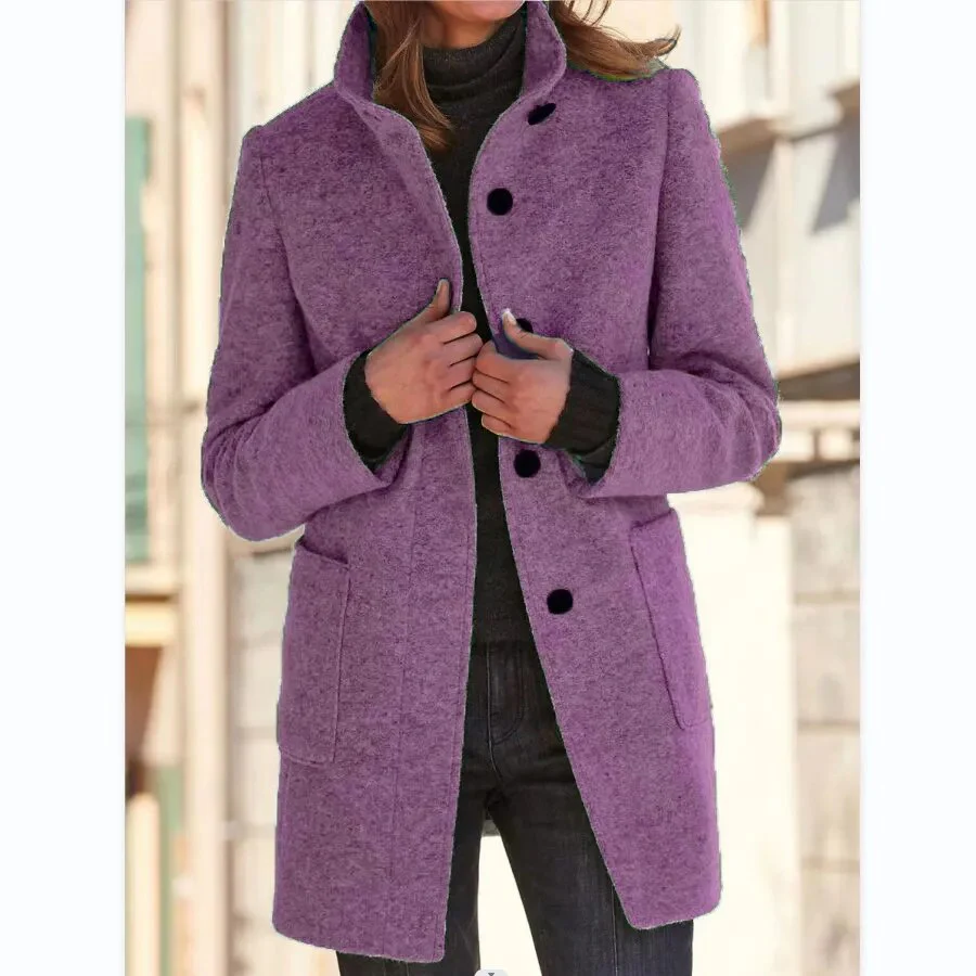 Heidi-Mode | Grauer Wollmantel mit Hohem Kragen und Taschen - Image 4
