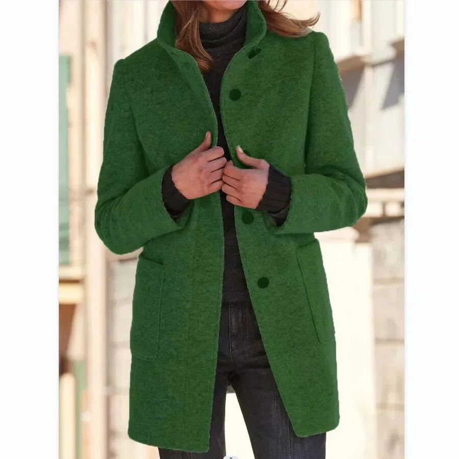 Heidi-Mode | Grauer Wollmantel mit Hohem Kragen und Taschen - Image 6