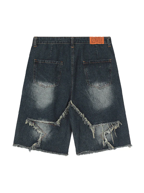 Heidi-Mode | Baggy Sternmuster Patchwork Jeansshorts - Image 2