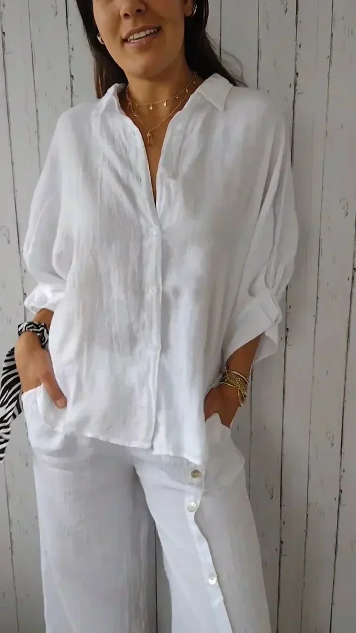 Heidi-Mode | Baumwoll Leinen Bluse mit Knopfleiste für Damen - Image 12