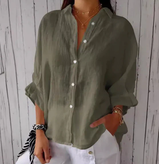 Heidi-Mode | Baumwoll Leinen Bluse mit Knopfleiste für Damen - Image 14