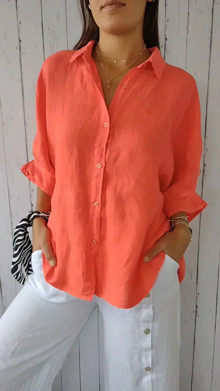 Heidi-Mode | Baumwoll Leinen Bluse mit Knopfleiste für Damen - Image 15