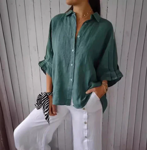 Heidi-Mode | Baumwoll Leinen Bluse mit Knopfleiste für Damen - Image 8
