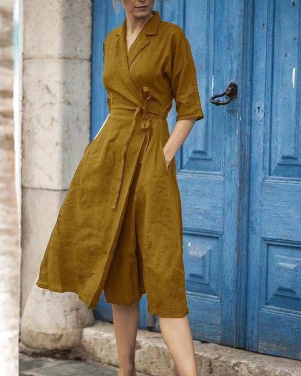 Heidi-Mode | Baumwoll-Leinen Gürtelkragen Kleid - Image 3