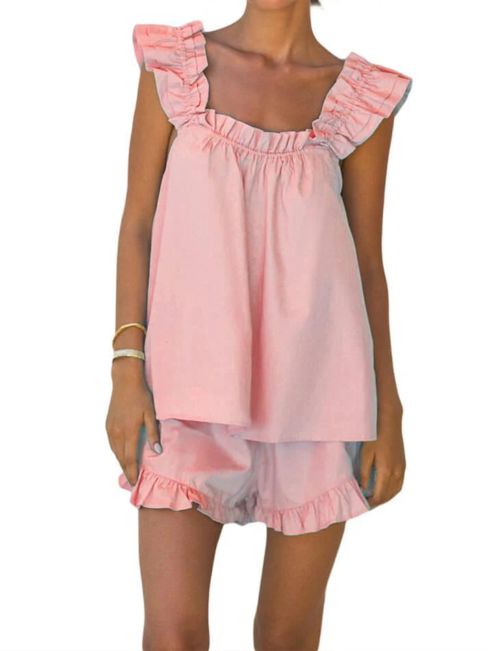 Heidi-Mode | Baumwolle Rüschen Cami Shorts Satz - Image 6