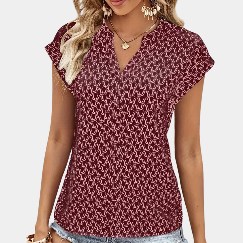 Heidi-Mode | Bedruckte Bluse mit Kurzärmeln und V-Ausschnitt für Damen - Image 3