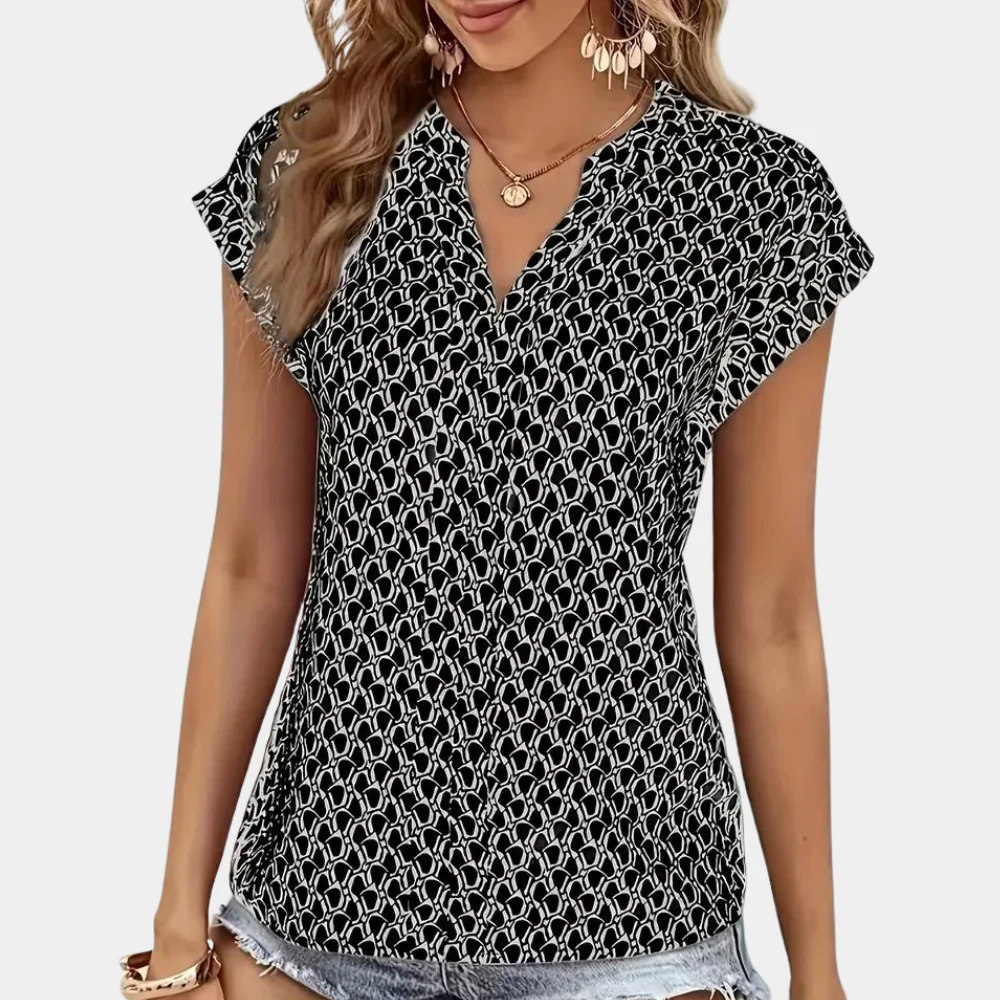 Heidi-Mode | Bedruckte Bluse mit Kurzärmeln und V-Ausschnitt für Damen - Image 5