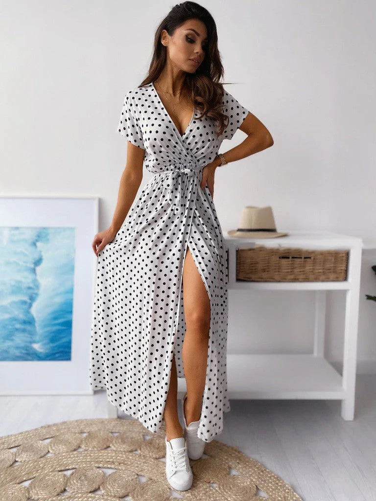 Heidi-Mode | Gedrucktes Polka-Dot-Band Taille Maxi Kleid - Image 2