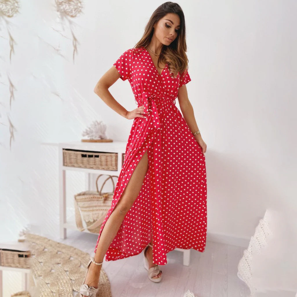 Heidi-Mode | Gedrucktes Polka-Dot-Band Taille Maxi Kleid - Image 3