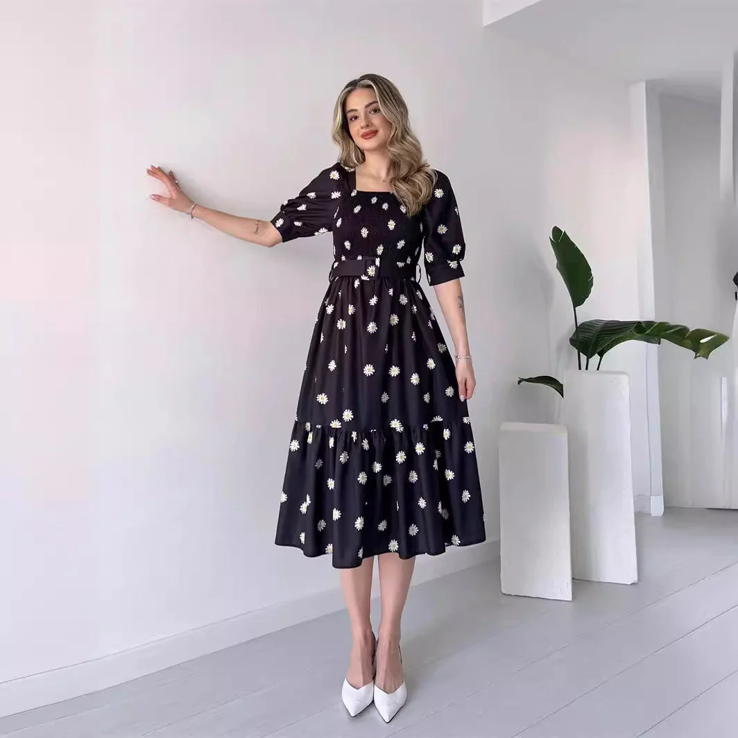 Heidi-Mode | Bedrucktes, Taillenbetontes U-Ausschnitt Elegantes Kleid - Image 2